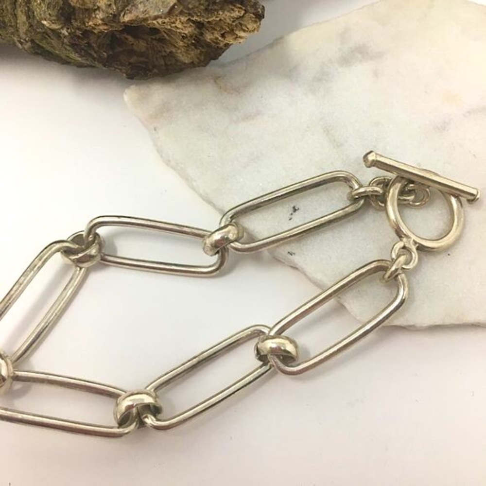 Sterling Silver Rectangular Oval Chain Link Toggl… - image 3